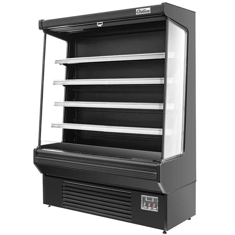 Coldline SOC-61-B black open air merchandiser, angled front view from the other side, empty