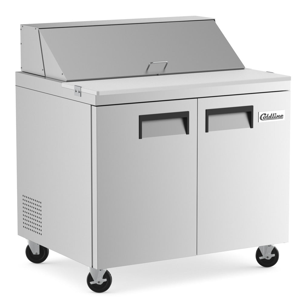 Coldline SP36 sandwich prep table, angled front view