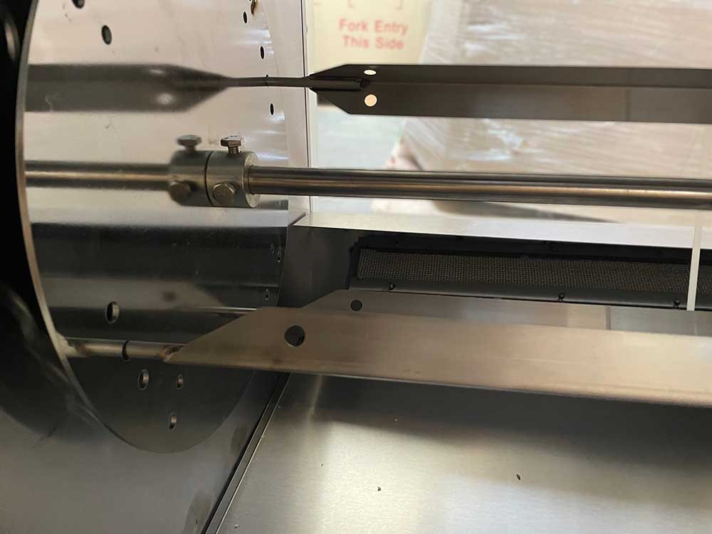 Cookline GR-268 countertop gas rotisserie oven, spit and chamber close-up