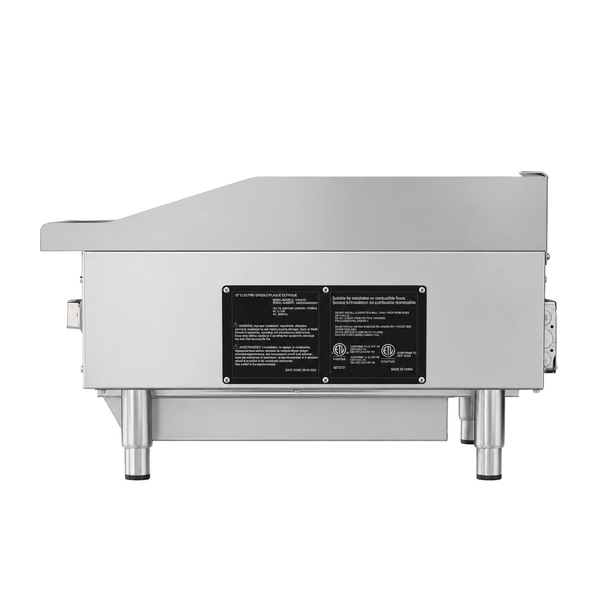 Standard Range SR-EG12 12 inch electric countertop griddle, side view
