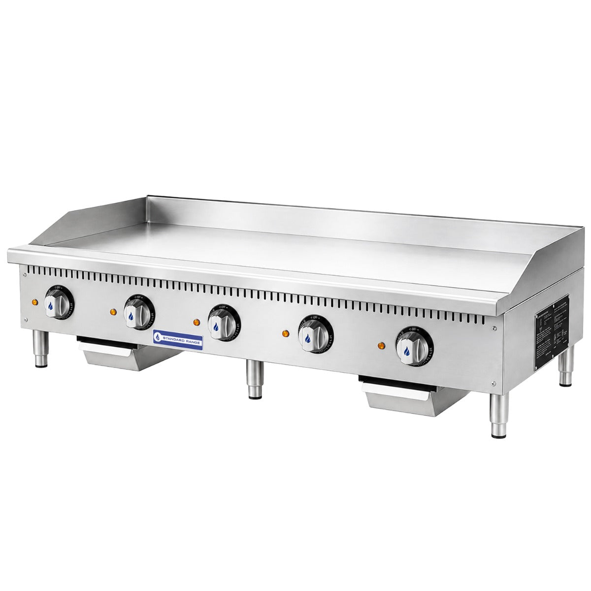 Standard Range SR-EG60 60 inch electric countertop griddle, angled front view