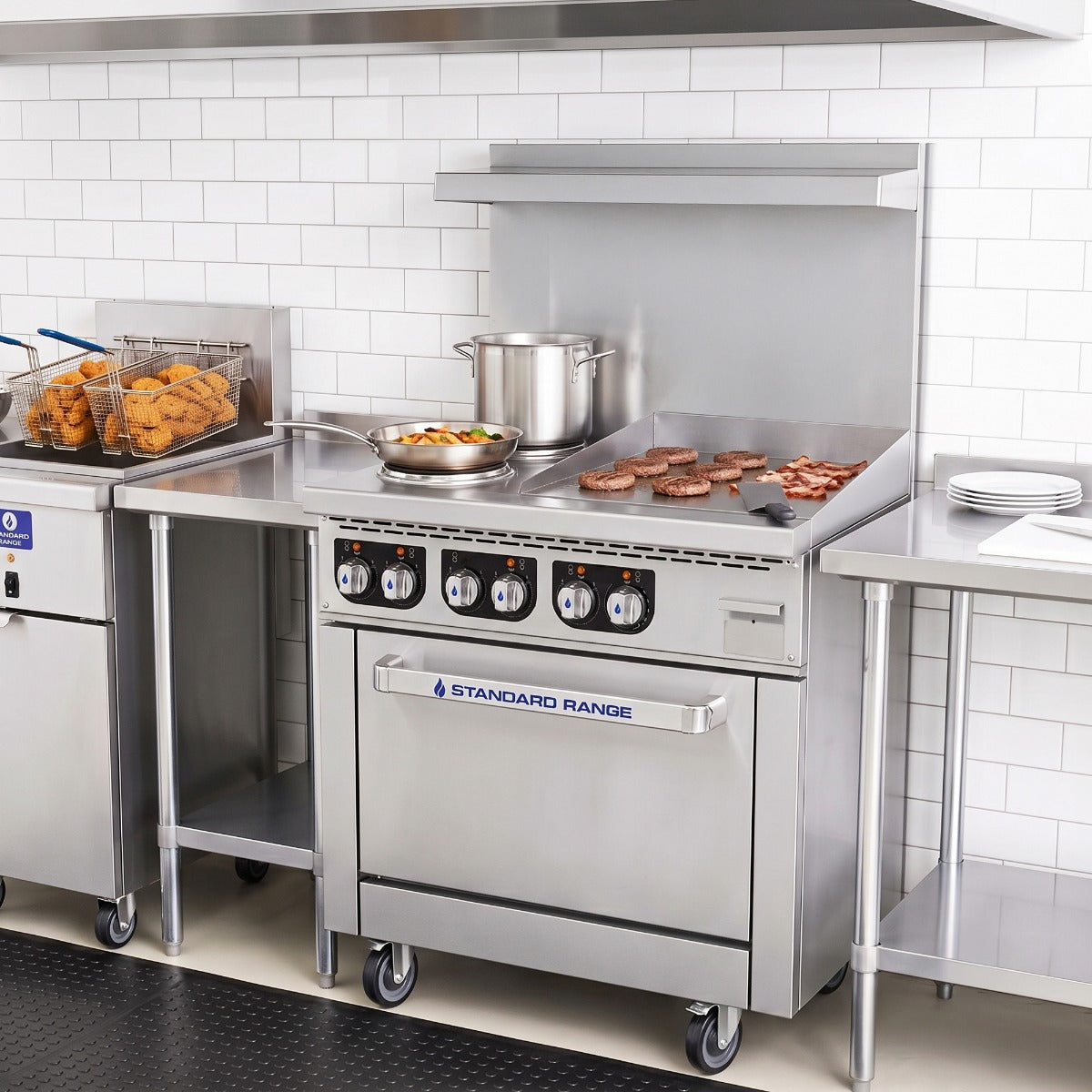 Standard Range SR-ER36-24EG-208 36 inch electric range, on a commercial cook line