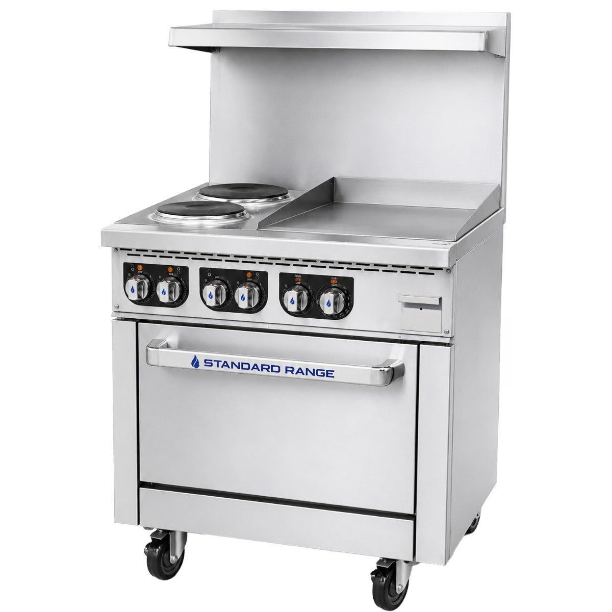 Standard Range SR-ER36-24EG-208 36 inch electric range, angled front view