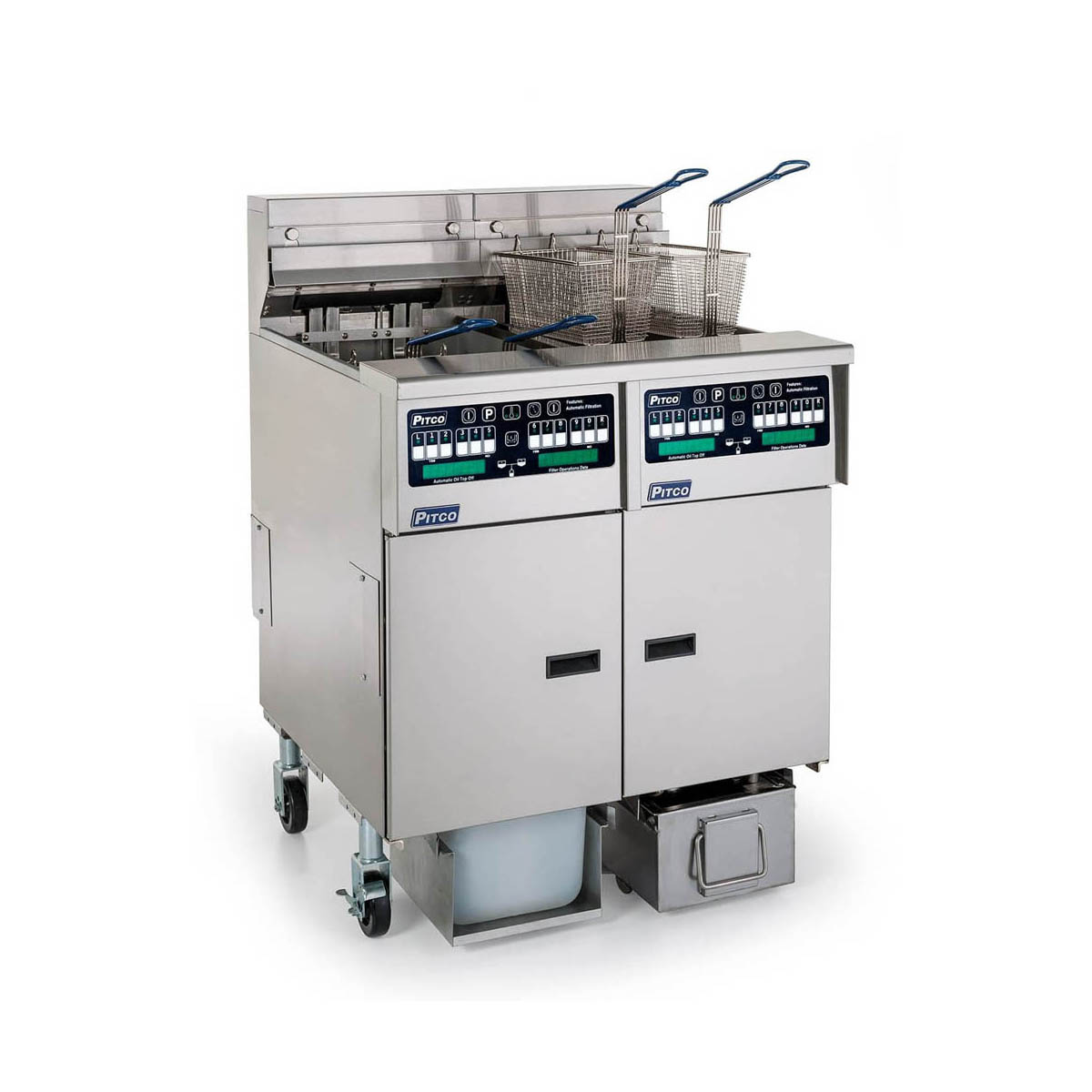 Pitco SSHLV14C/14T-2/FD 32 & 68-lb Commercial Gas Fryer — 3 Fry Pots, Computer Controls