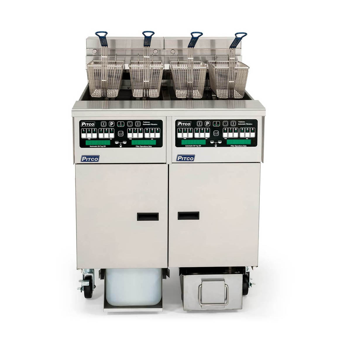 Pitco SSHLV14TC-2/FD 68-lb Commercial Gas Fryer — 4 Fry Pots, Computer Controls