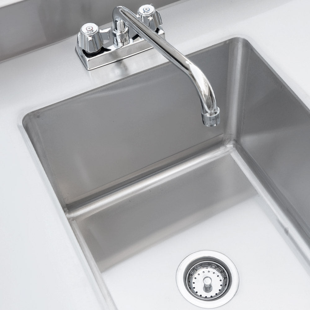 Prepline ST-3072 stainless steel sink work table, sink and faucet close-up