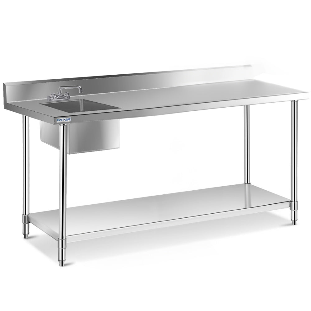 Prepline ST-3072 stainless steel sink work table, angle view