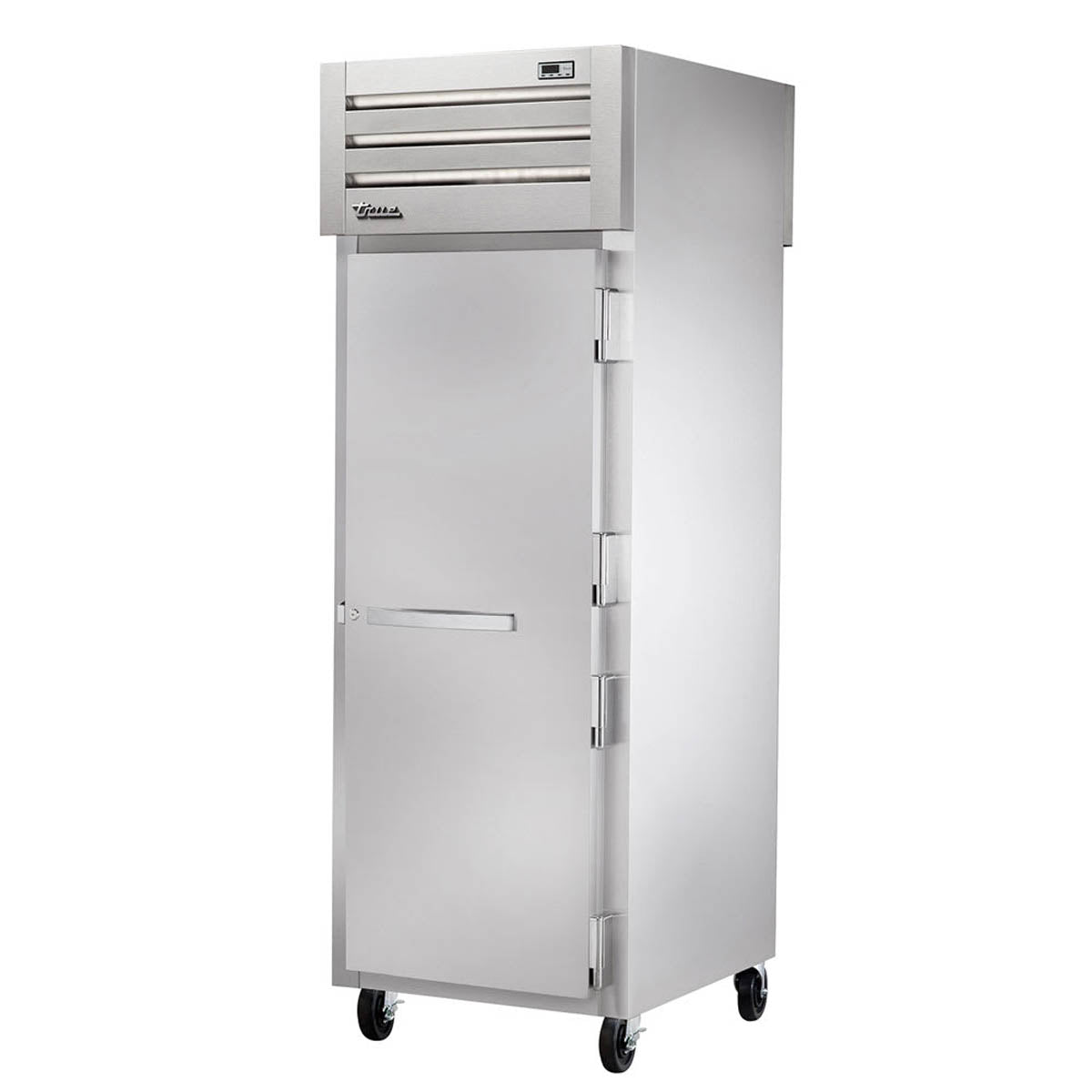 True STA1FPT-1S-1S pass-thru freezer, front angle view showing 1 solid door, doors closed