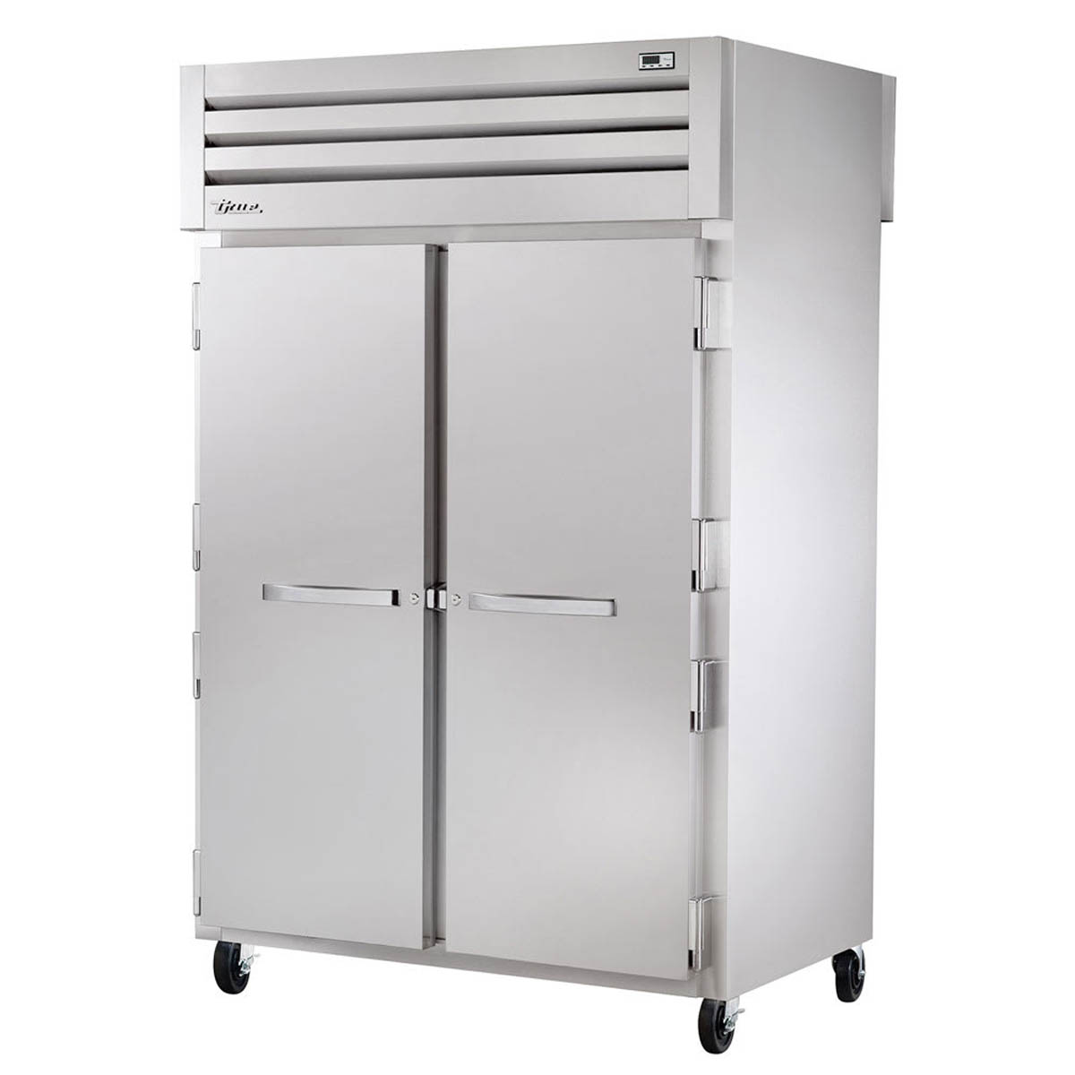 True STA2F-2S-HC reach-in freezer with 2 solid doors, front angle view, doors closed