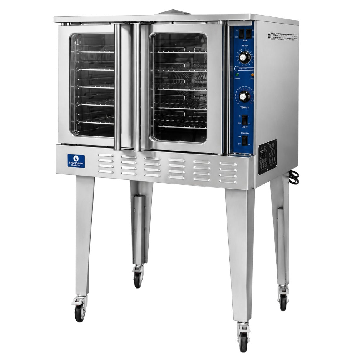 Standard Range SR-COG-SGL single deck gas convection oven, angled front view on legs