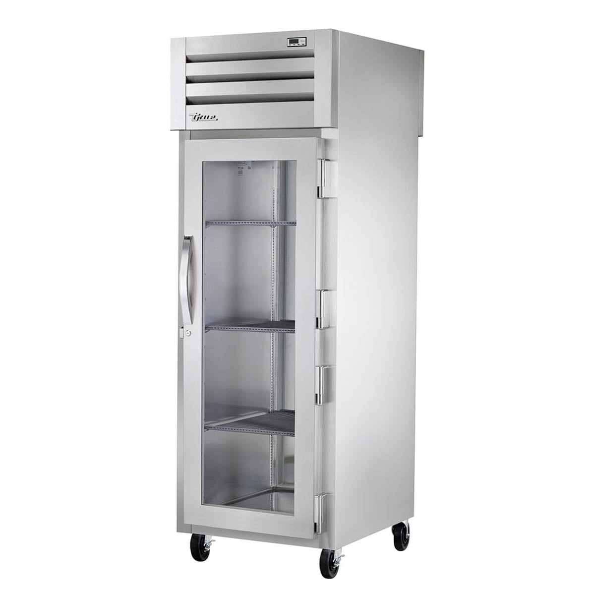 True STG1HPT-1G-1S 1-door pass-thru heated holding cabinet, front angle view, doors closed