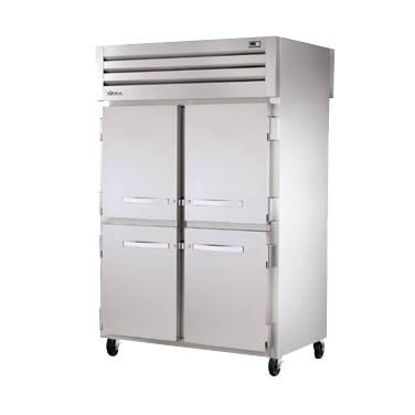 True STG2RPT-4HS-4HS 4-door pass-thru refrigerator, front angle view, doors closed