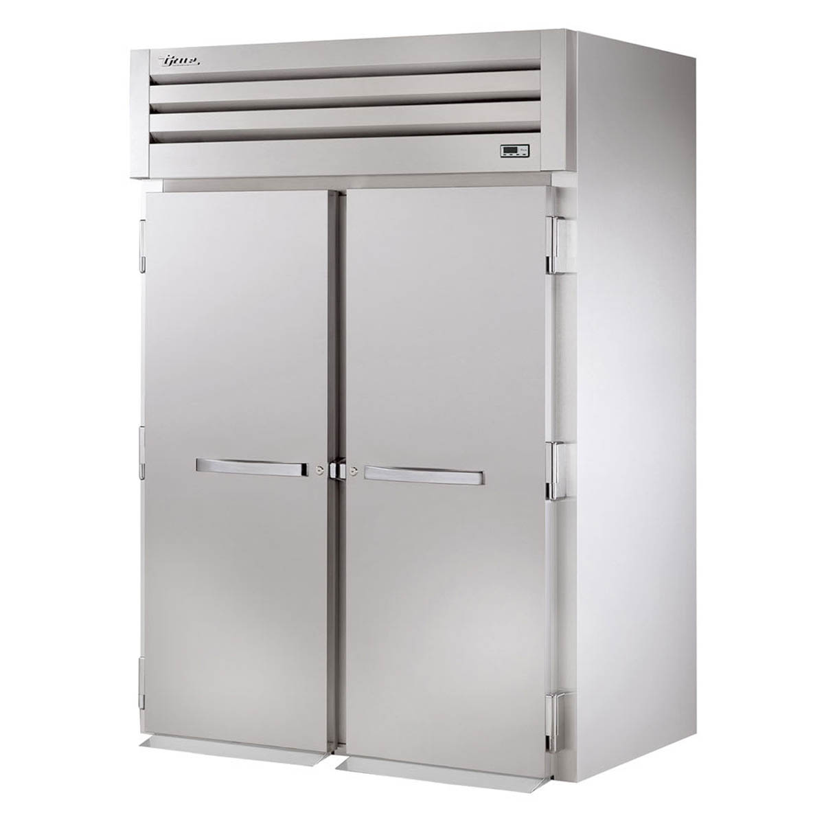 True STR2FRI-2S roll-in freezer with 2 solid doors, front angle view