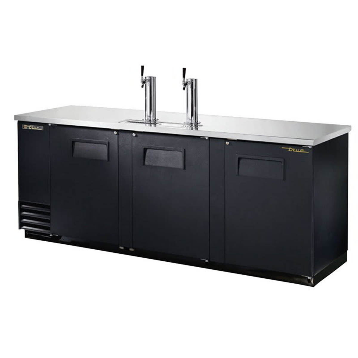 True TDD-4-HC direct draw beer dispenser, black, front angle view with draft towers