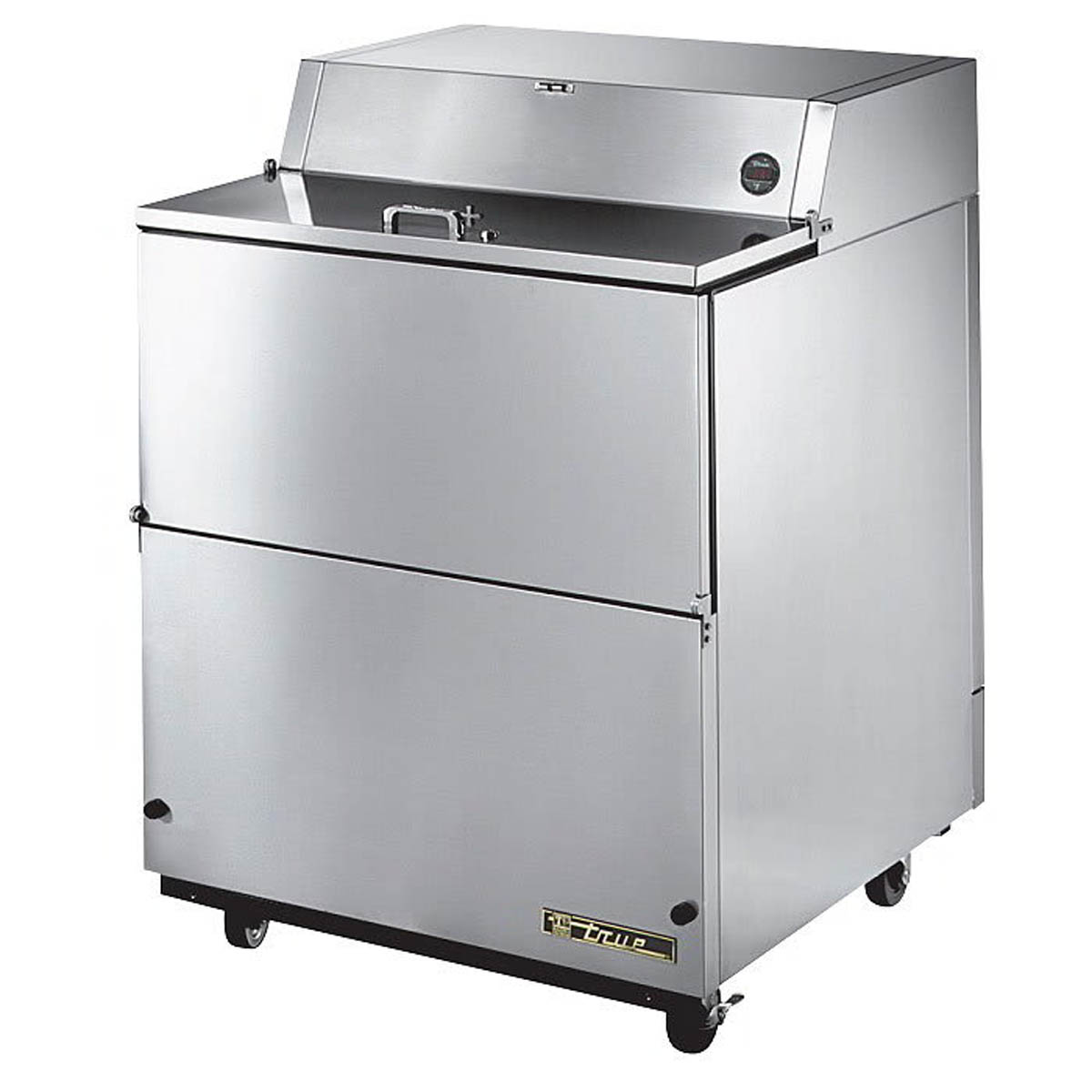 True TMC-34-S-SS-HC school milk cooler, front angle view