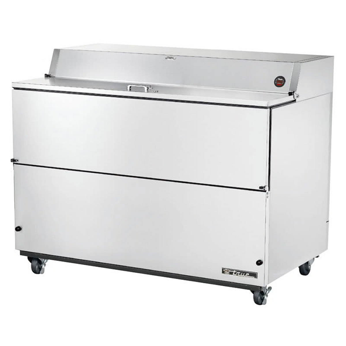 True TMC-58-S-SS-HC school milk cooler, front angle view