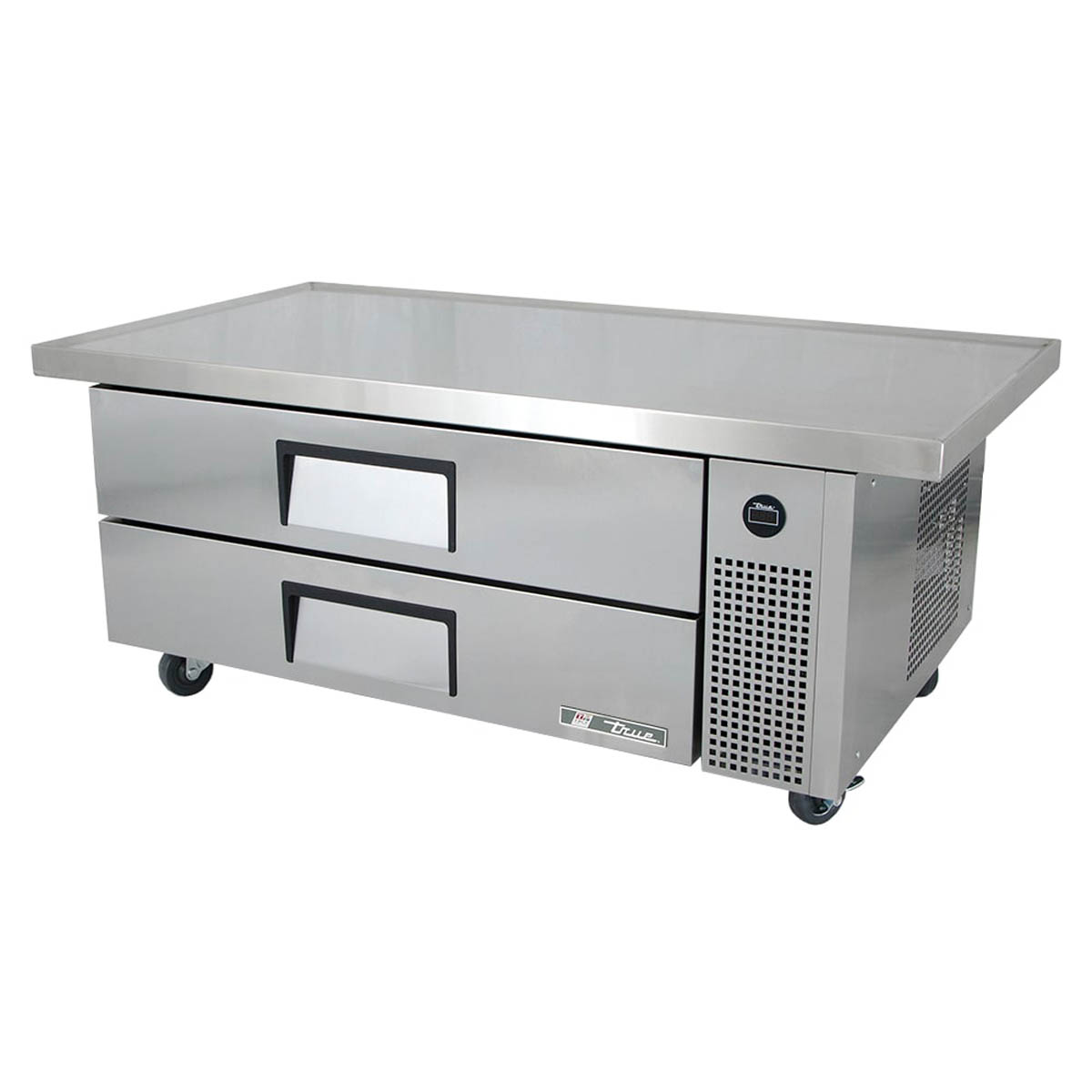 True TRCB-52-60-HC 2-drawer chef base, front angle view, drawers closed
