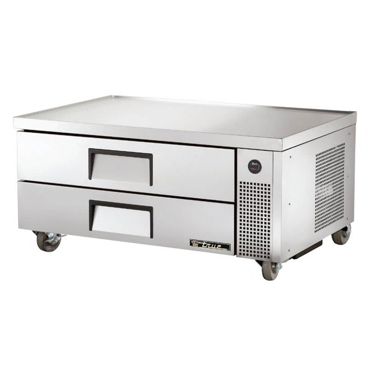 True TRCB-52-HC 2-drawer chef base, front angle view, drawers closed