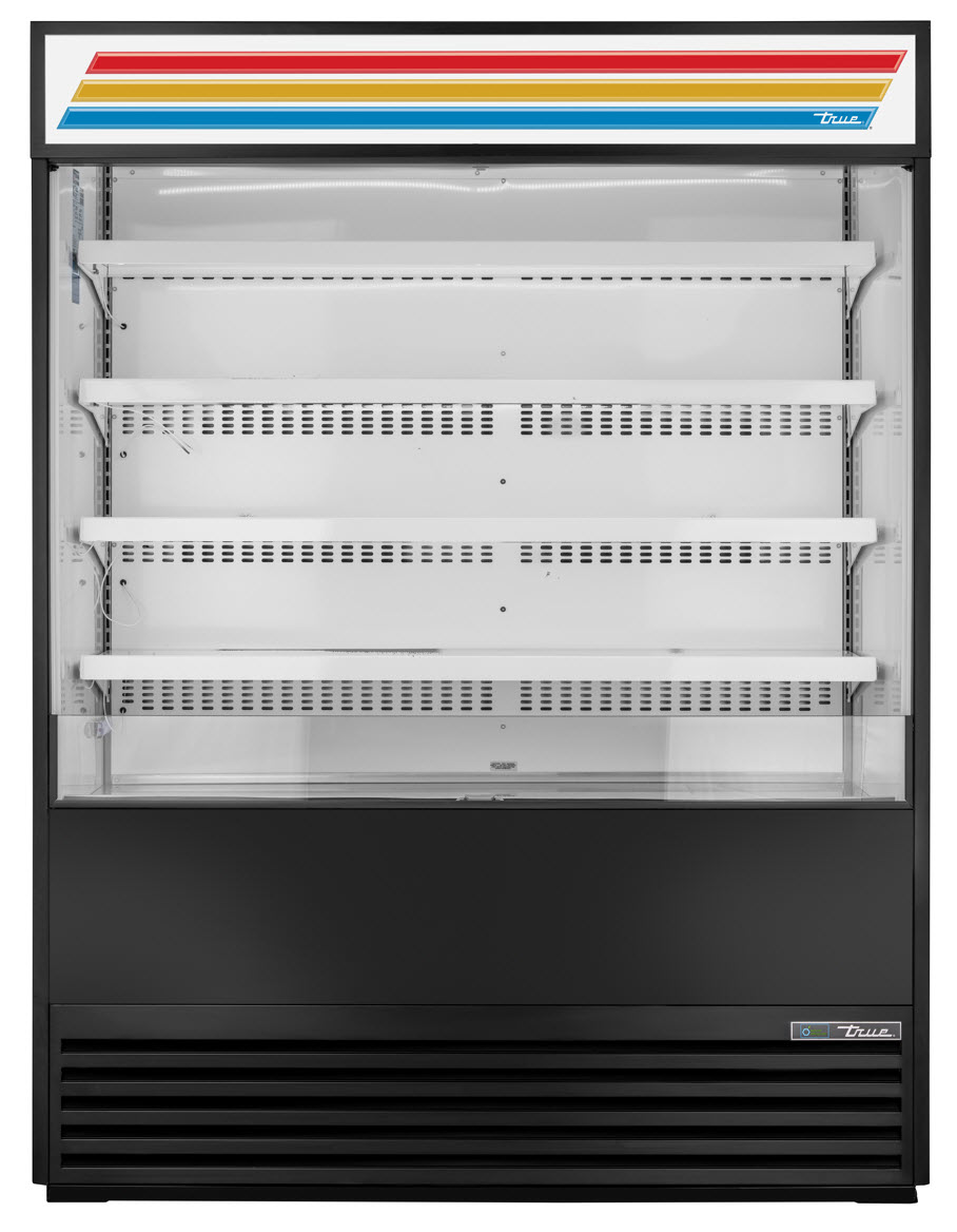 True TOAM-60-HC~TSL01 open air merchandiser, front view, empty
