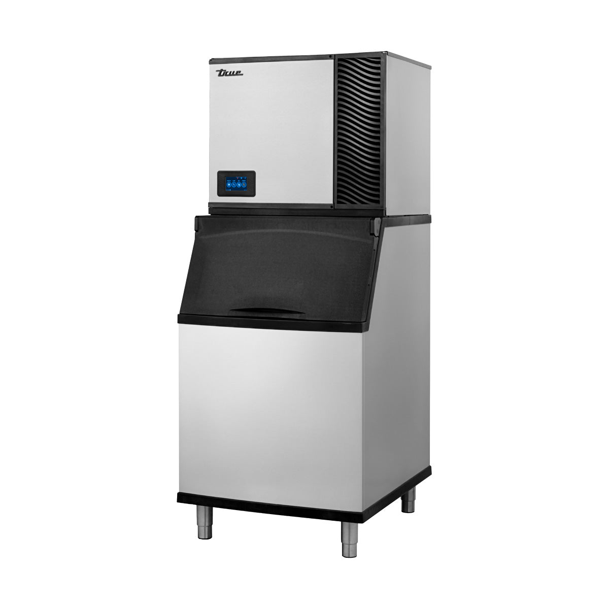 True TCIM-830-LA2-A modular ice machine head shown on a storage bin, front angle view