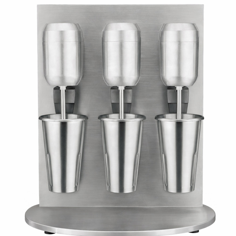 Prepline PDM3 triple spindle drink mixer with three stainless steel cups, front view