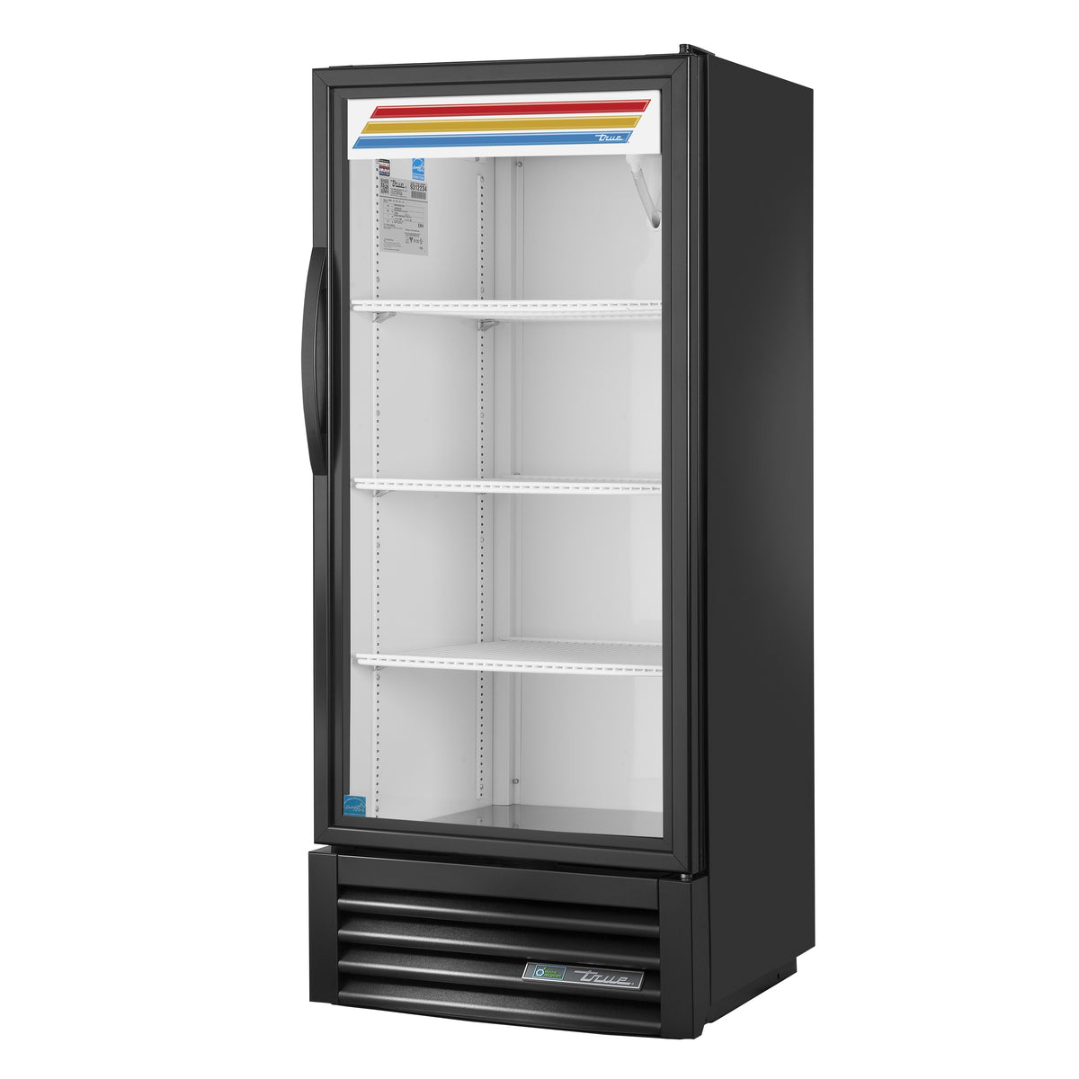 True GDM-10-58-HC~TSL01 glass door merchandiser, front angle view, empty