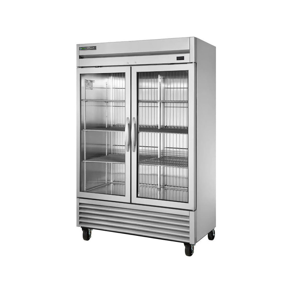 True T-49FG-FLX-HC~FGD01 2-door glass reach-in convertible freezer/refrigerator, front view, empty cabinet