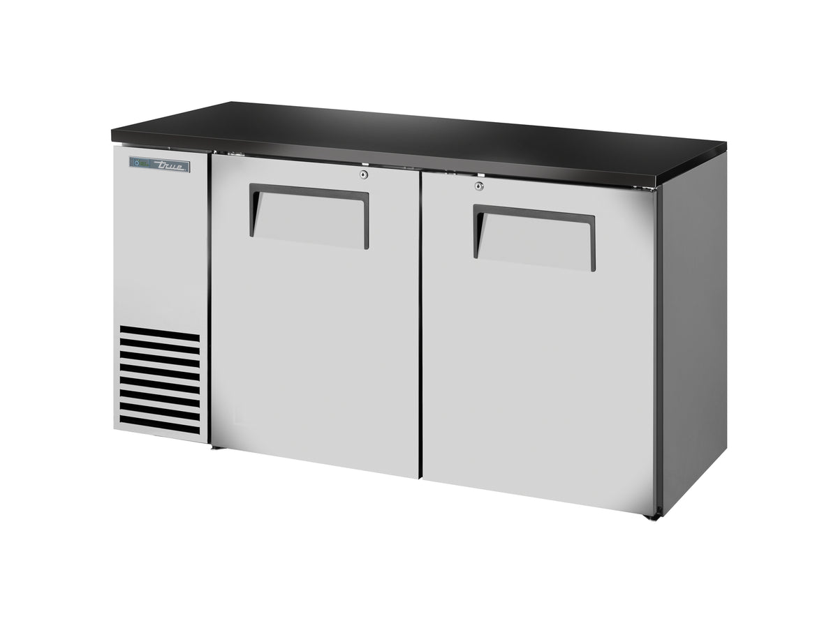 True TBB24-60-2S-Z1-BST-S-1 back bar cooler, stainless steel, front angle view