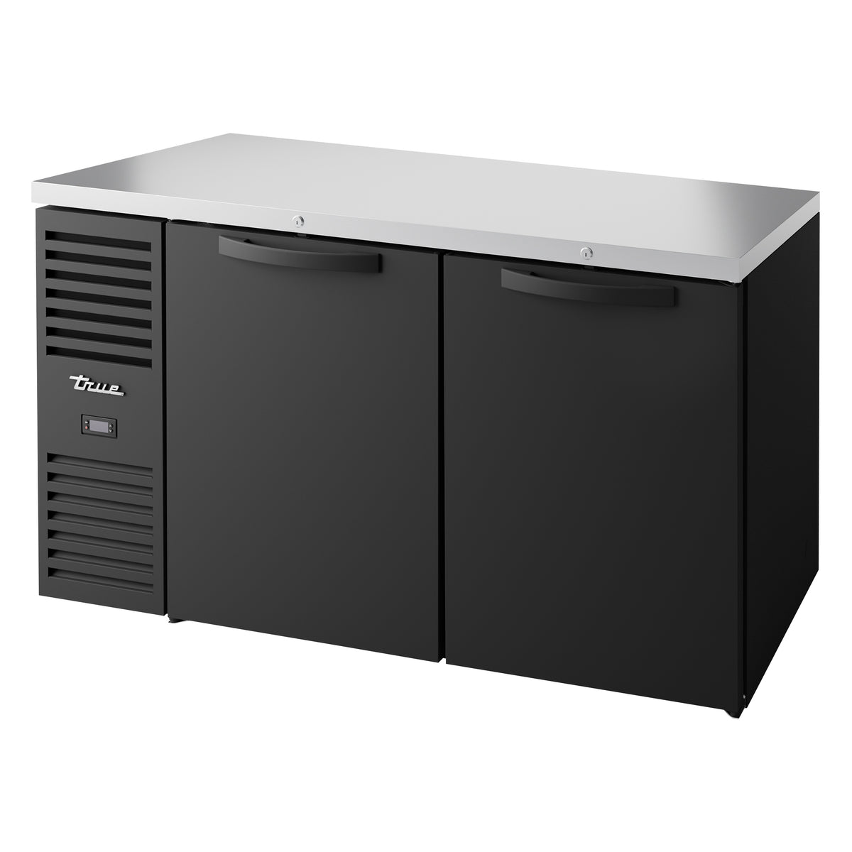 True TBR60-RISZ1-L-B-SS-1 back bar refrigerator, black, front angle view