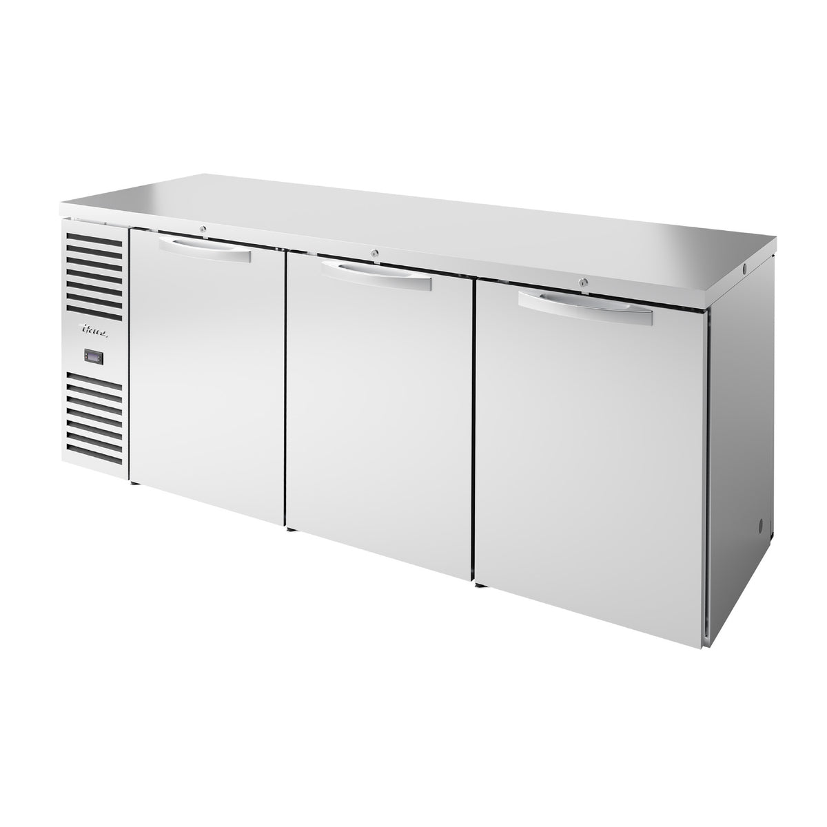 True TBR84-PTSZ1-L-S-SSS-SSS-1 back bar refrigerator, stainless steel, front angle view