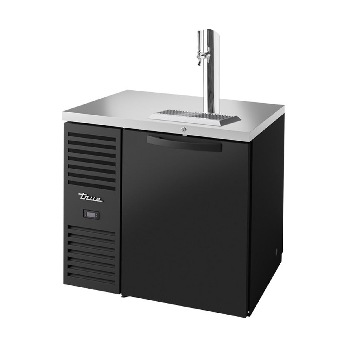 True TDR36-PT direct draw beer dispenser, black, front angle view