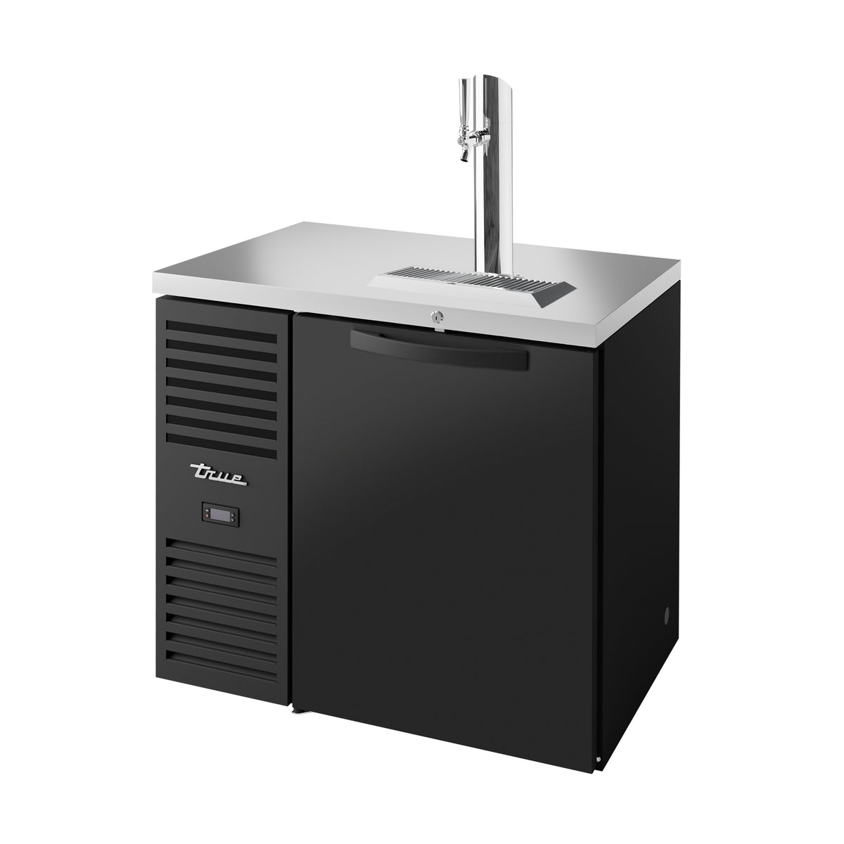 True TDR36-RI direct draw beer dispenser, black, front angle view