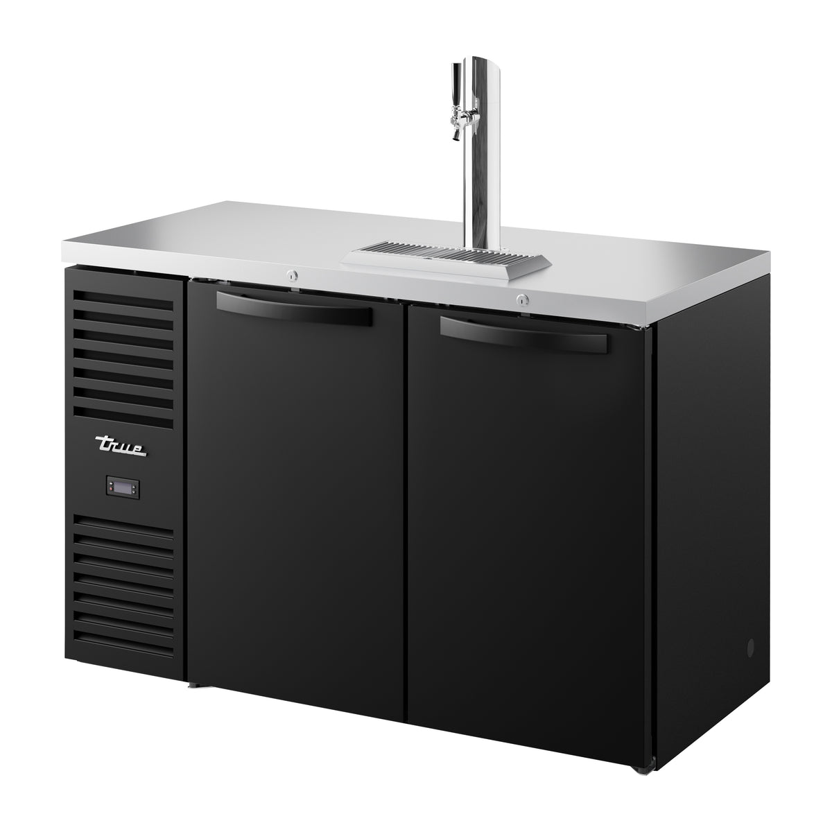 True TDR52-RISZ1-L-B-SS-1 direct draw beer dispenser, black, front angle view