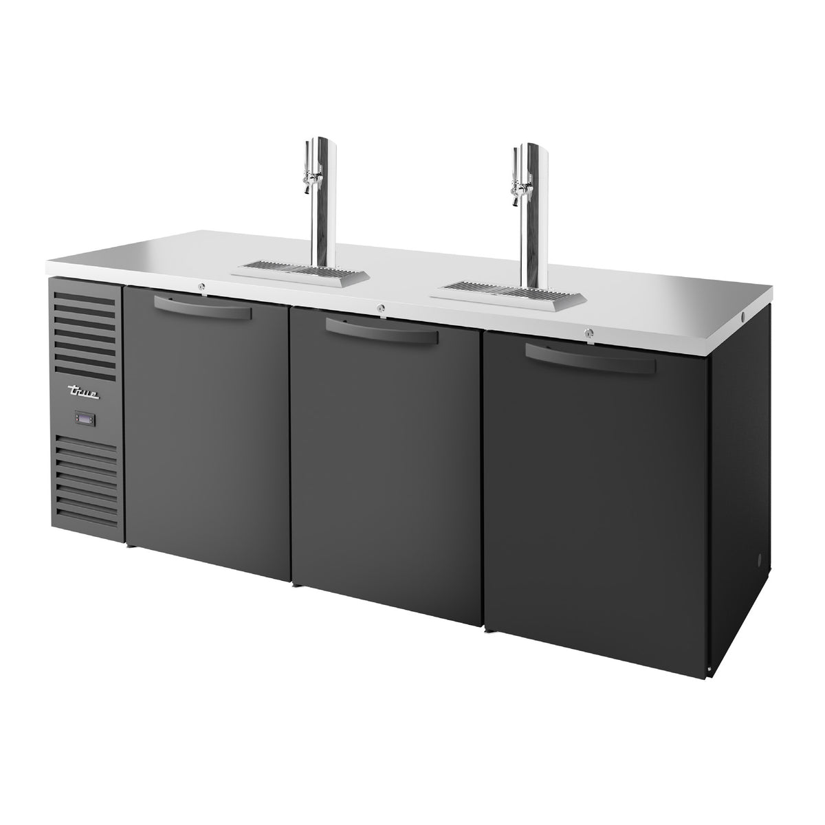 True TDR84-PTSZ1-L-B-SSS-SSS-1 direct draw beer dispenser, black, front angle view