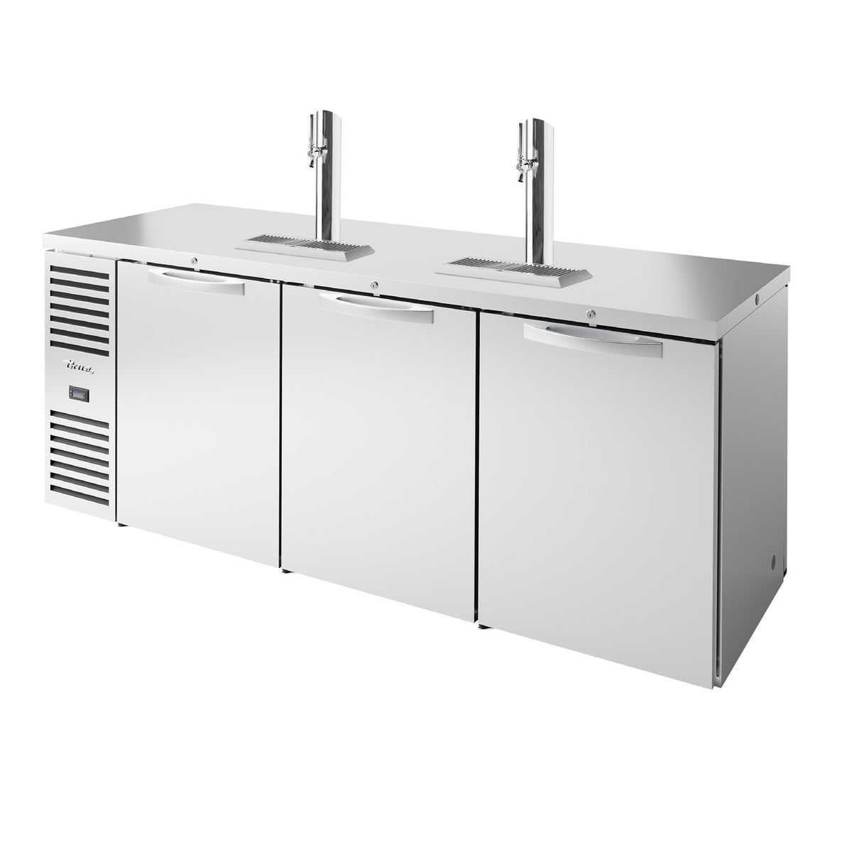 True TDR84-PTSZ1-L-S-SSS-SSS-1 direct draw beer dispenser, stainless steel, front angle view