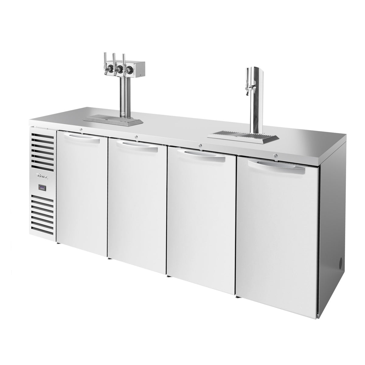 True TDR92-RISZ1-L-S-SSSS-1 direct draw beer dispenser, stainless steel, front angle view