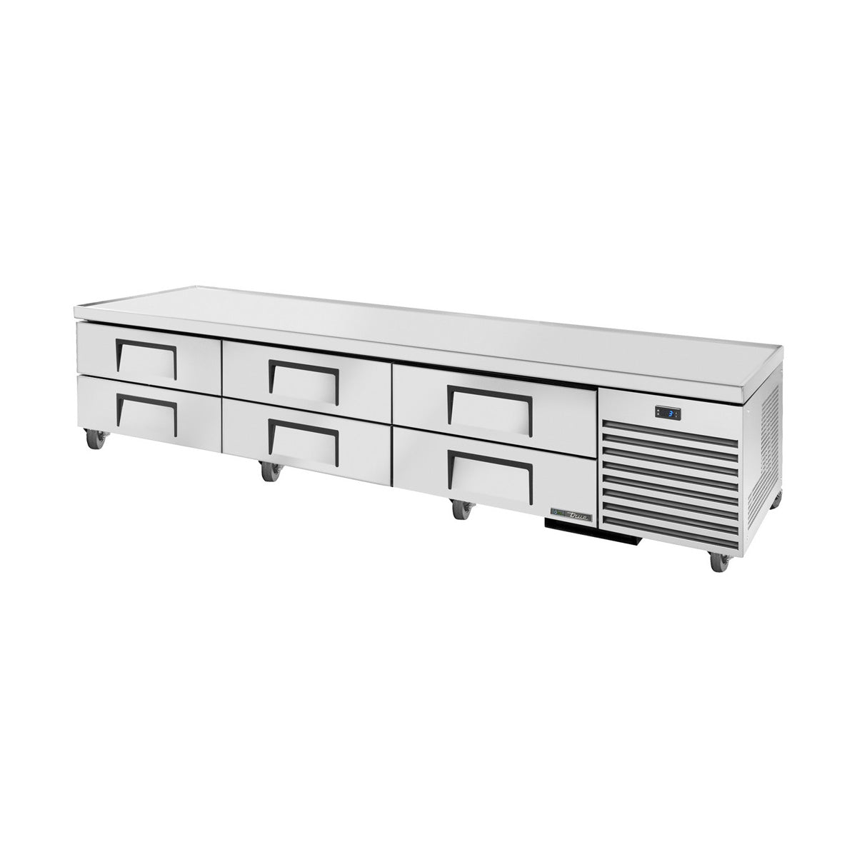 True TRCB-110-HC 6-drawer chef base, front angle view, drawers closed