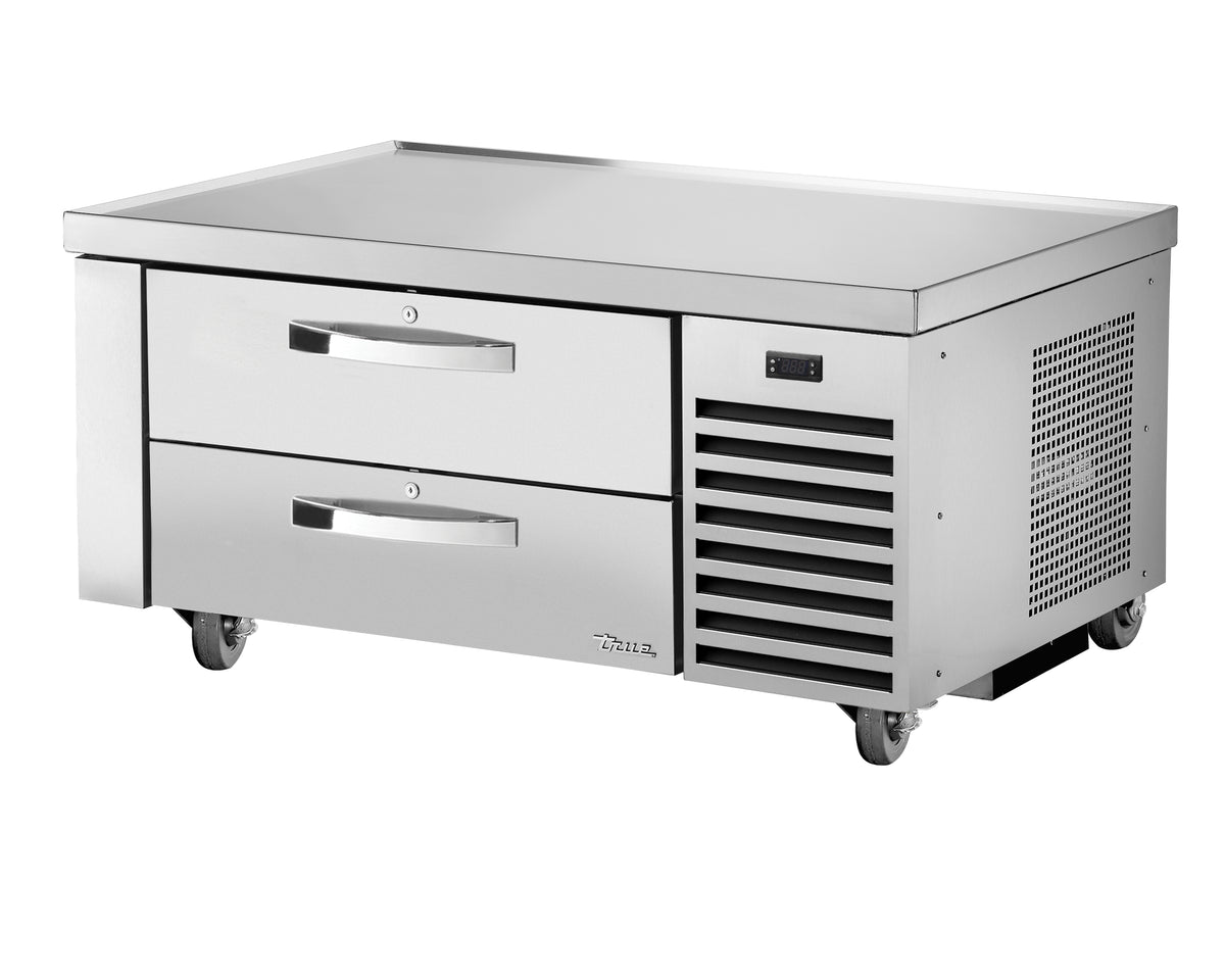 True TRCB-48-HC~SPEC3 2-drawer chef base, front angle view, drawers closed