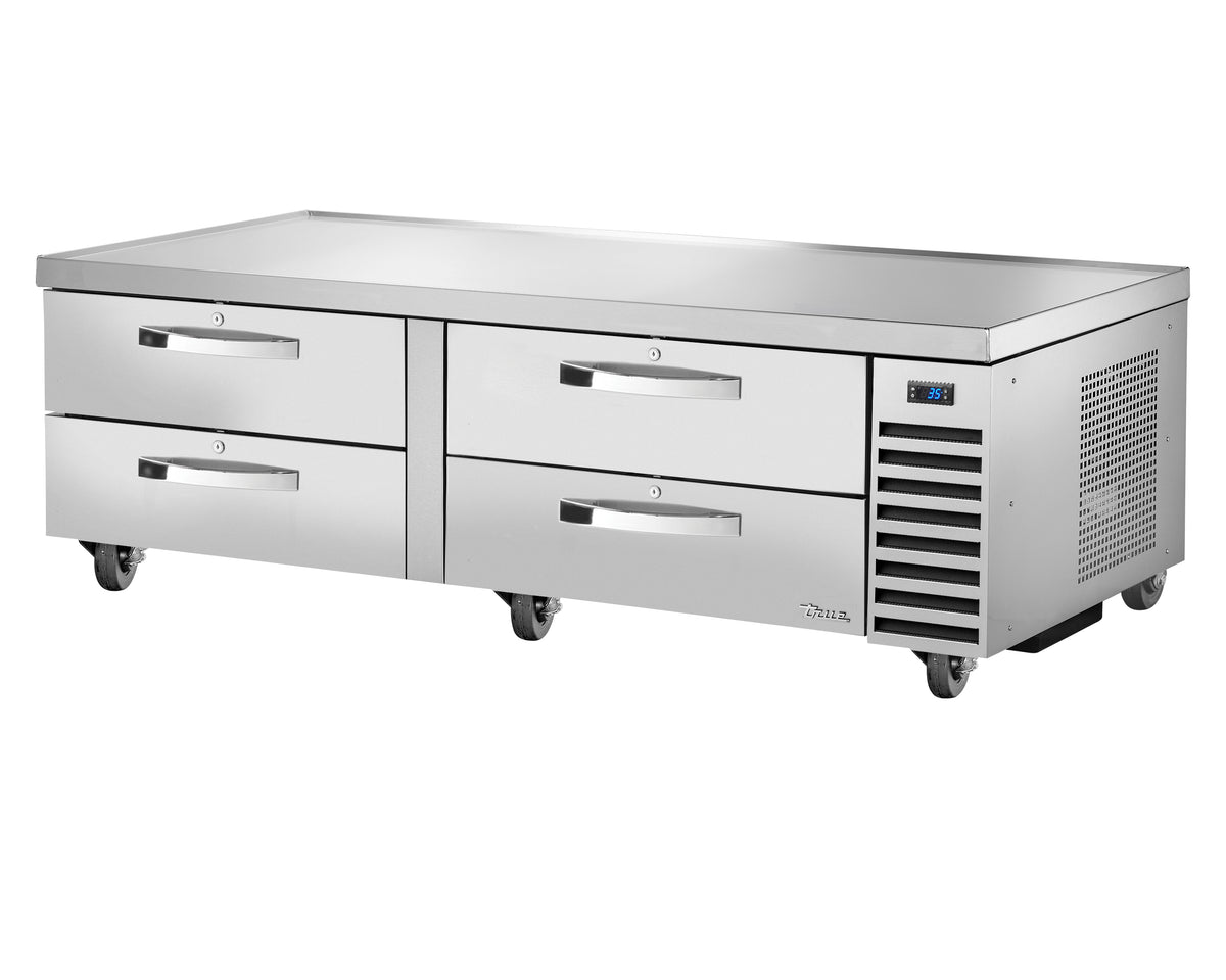 True TRCB-72-HC~SPEC3 4-drawer chef base, front angle view, drawers closed
