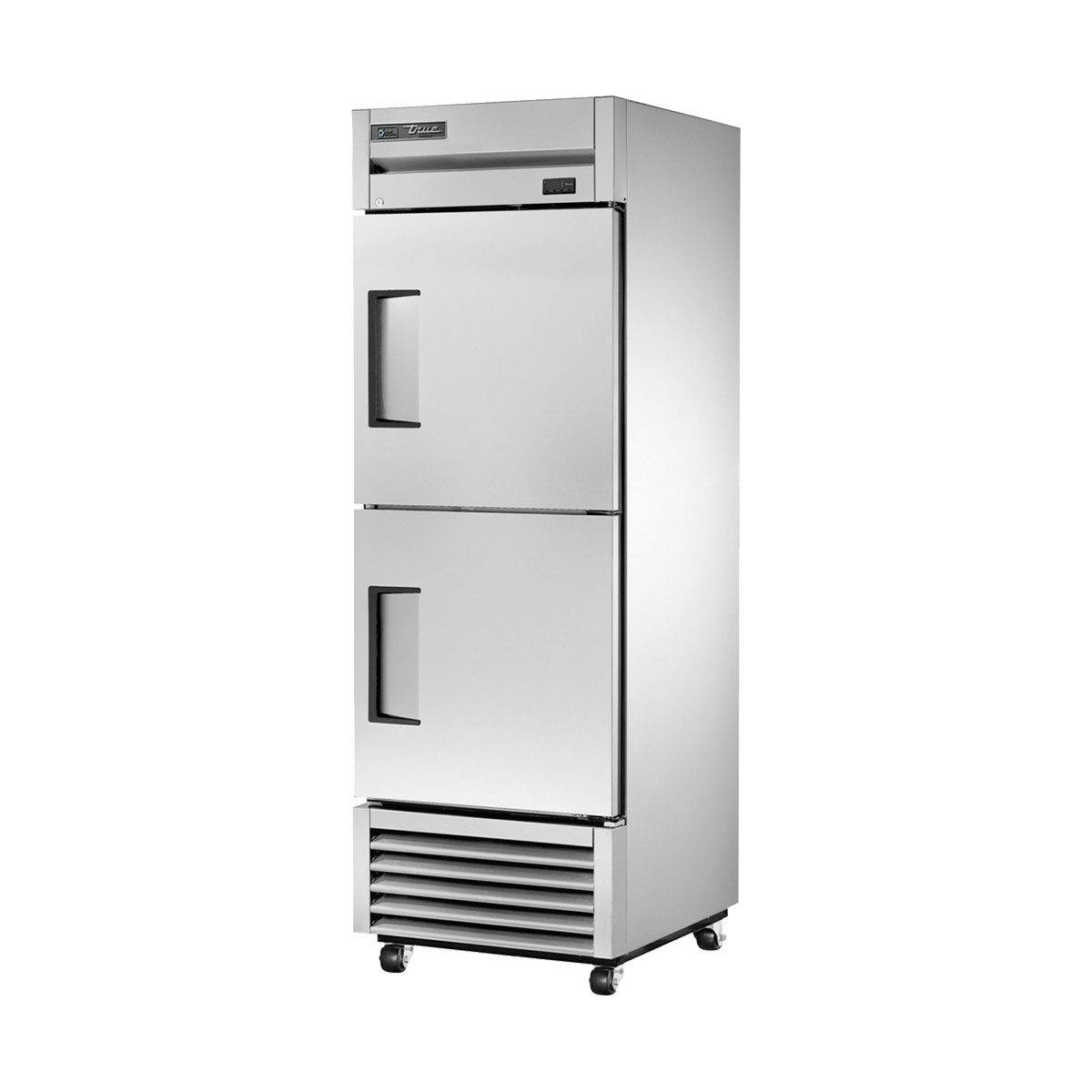 True TS-23F-2-HC 2 half-door solid reach-in freezer, front angle view, doors closed
