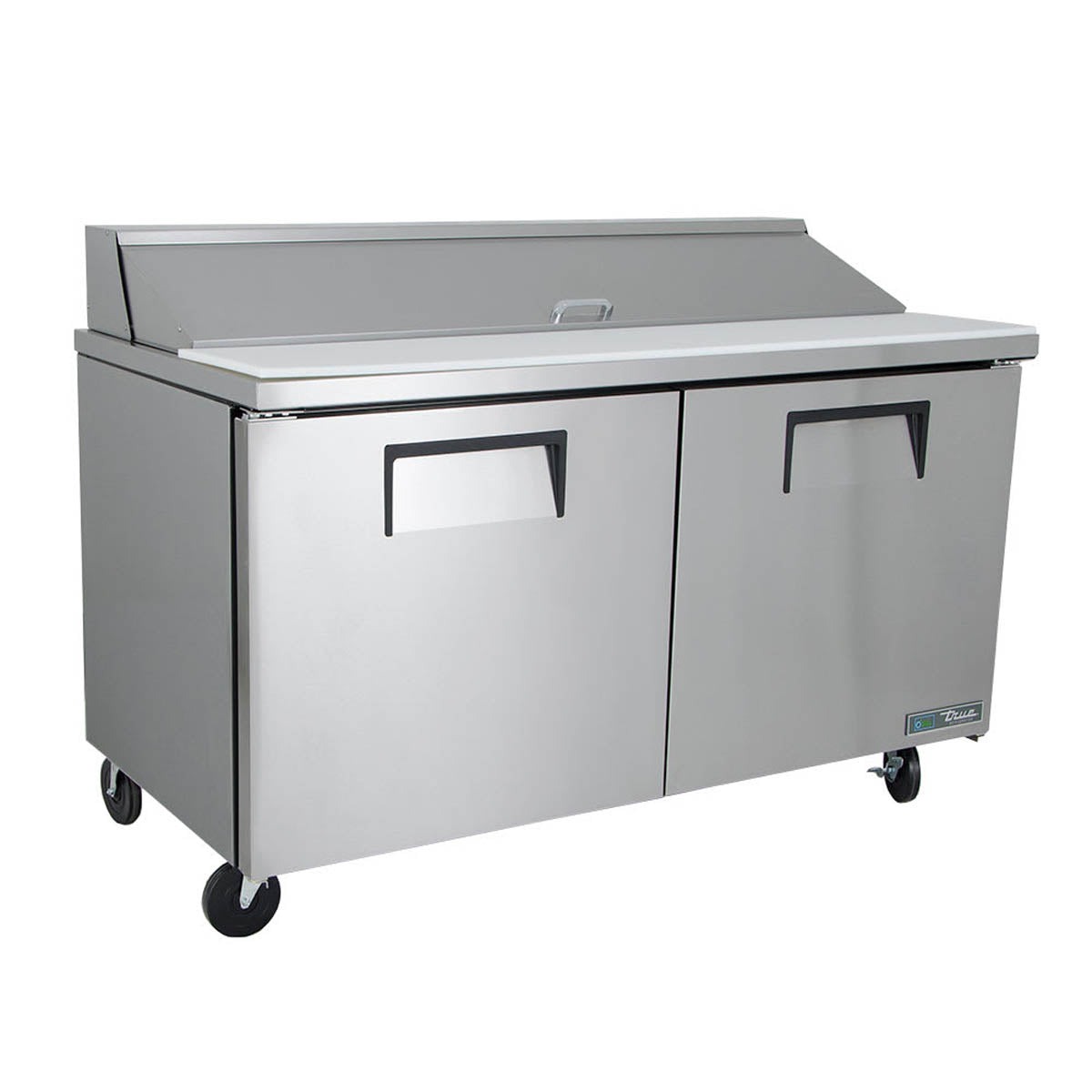True TSSU-60-16-HC sandwich/salad prep table, front angle view, lid closed