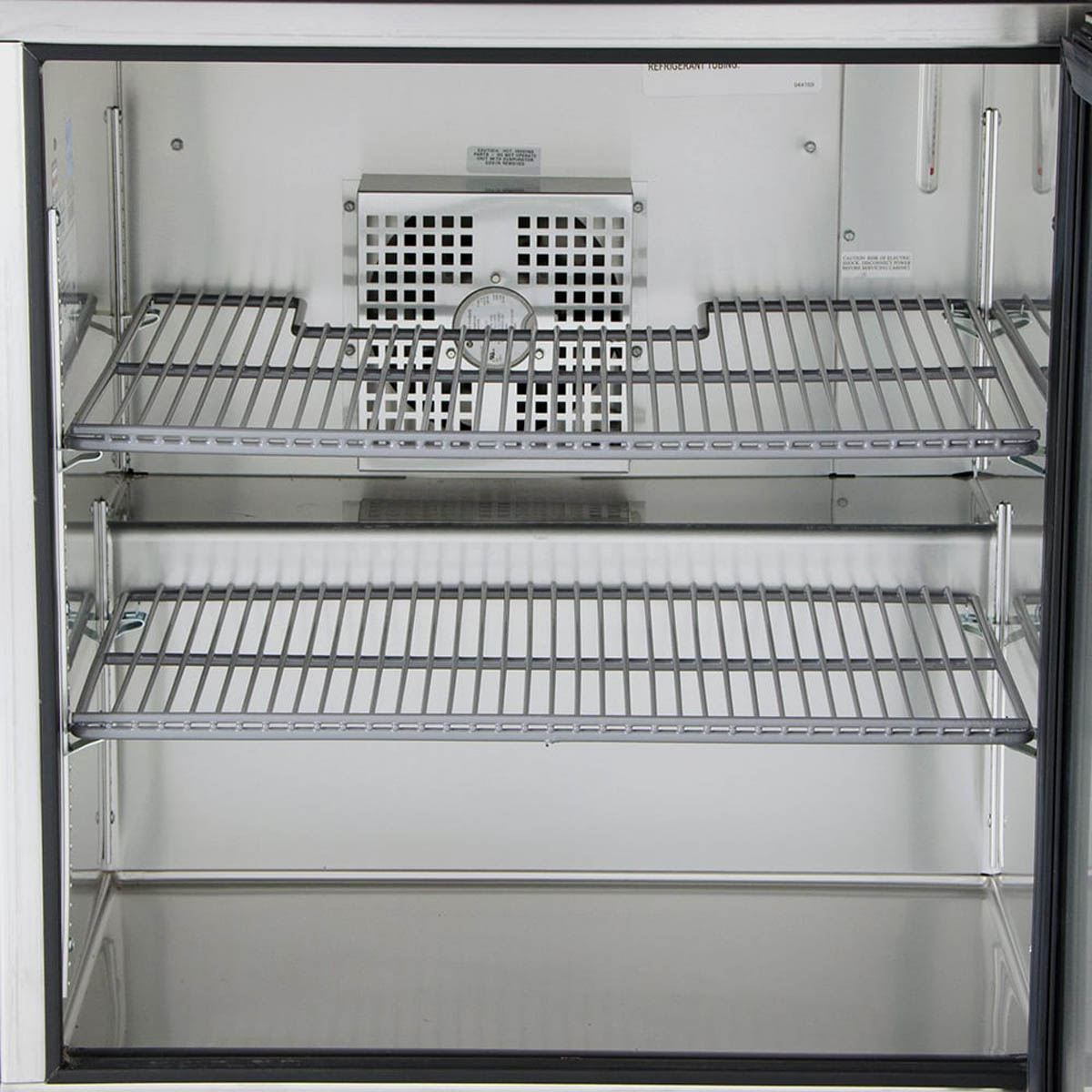 True TUC-27F-HC 1-door undercounter freezer, interior with two wire shelves