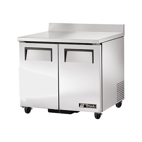 True TWT-36-HC 2-door worktop refrigerator, front angle view, doors closed