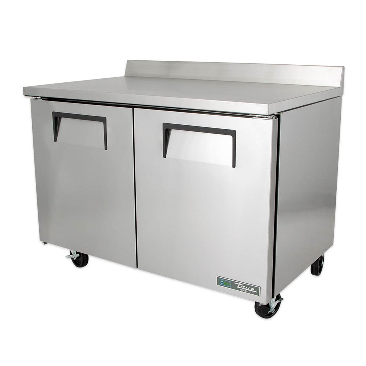True TWT-48-HC 2-door worktop refrigerator, front angle view, doors closed