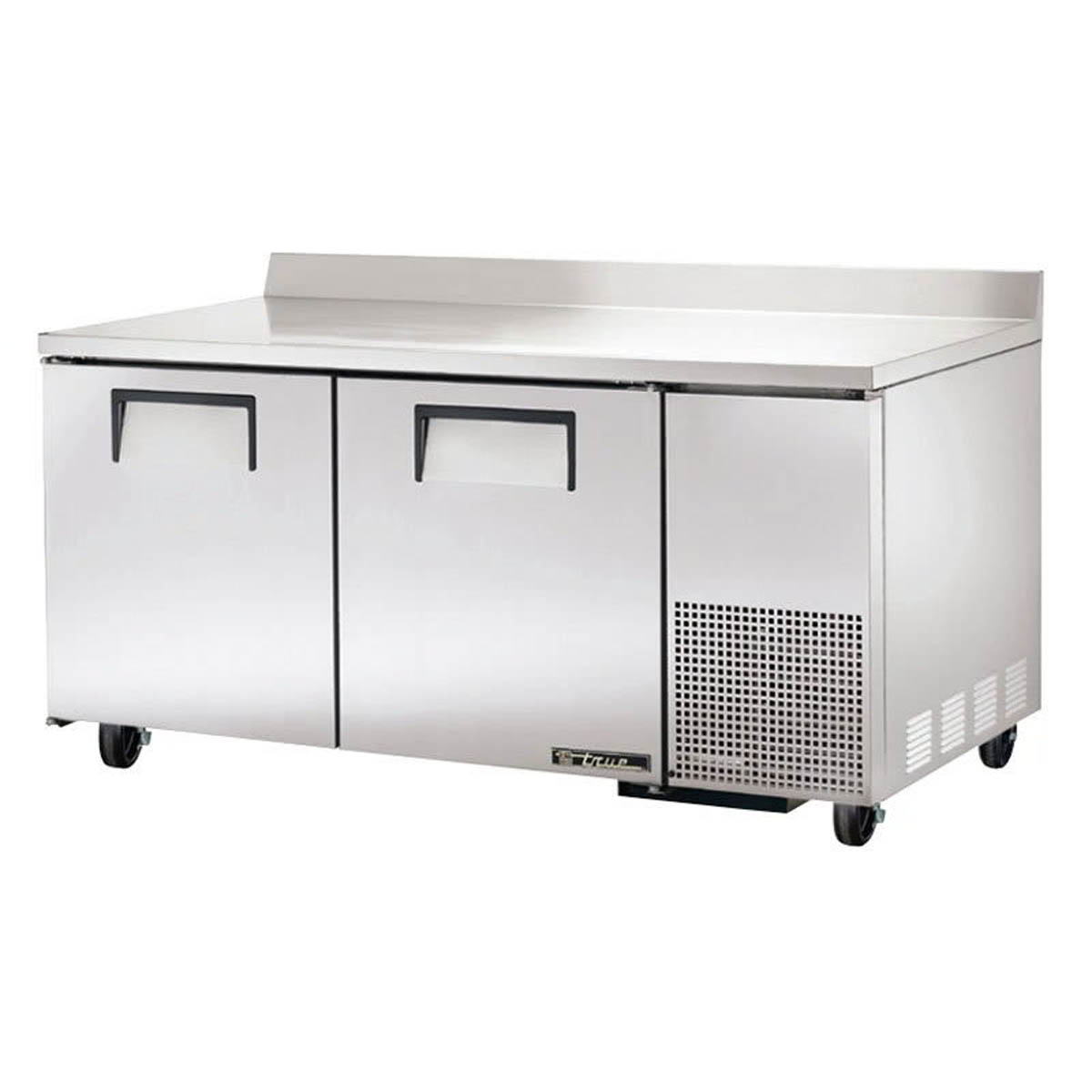 True TWT-67-HC 2-door deep worktop refrigerator, front angle view, doors closed