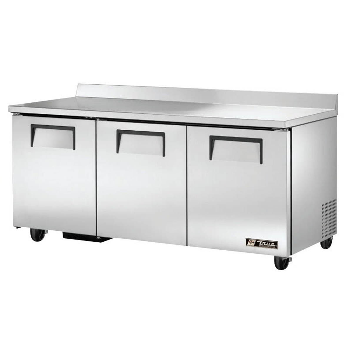 True TWT-72-HC 3-door worktop refrigerator, front angle view, doors closed
