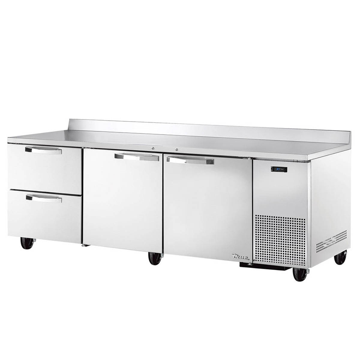True TWT-93D-2-HC~SPEC3 2-door 2-drawer deep worktop refrigerator, front angle view, doors and drawers closed