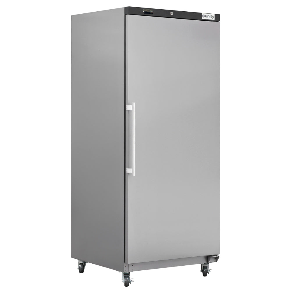 Unity U-22FE solid door reach-in freezer, front angle view