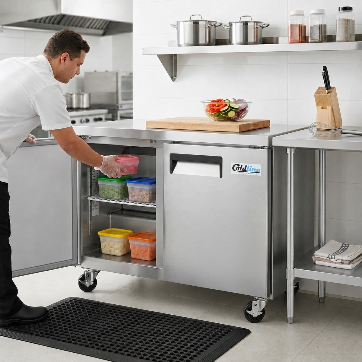 Coldline UC-48R undercounter worktop refrigerator, in use in a kitchen (representative image)