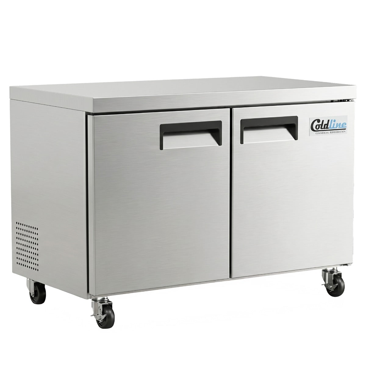 Coldline UC-48R undercounter worktop refrigerator, angled front view
